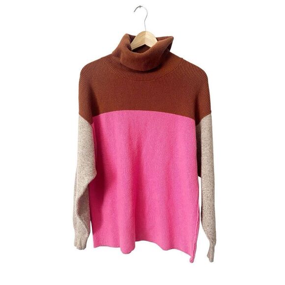 Free People Softly Structured Colorblock Turtleneck Oversized Sweater XS - Picture 1 of 4